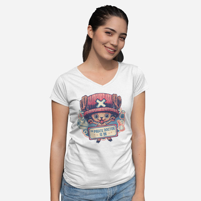 The Pirate Doctor Is In-Womens-V-Neck-Tee-glitchygorilla