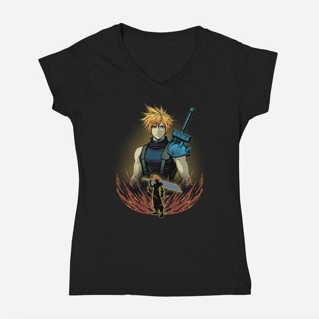 Buster Blade Shadowwork-Womens-V-Neck-Tee-Astrobot Invention