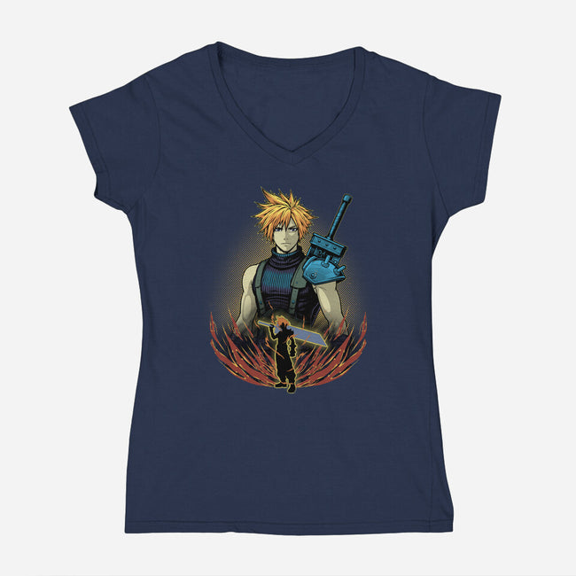 Buster Blade Shadowwork-Womens-V-Neck-Tee-Astrobot Invention