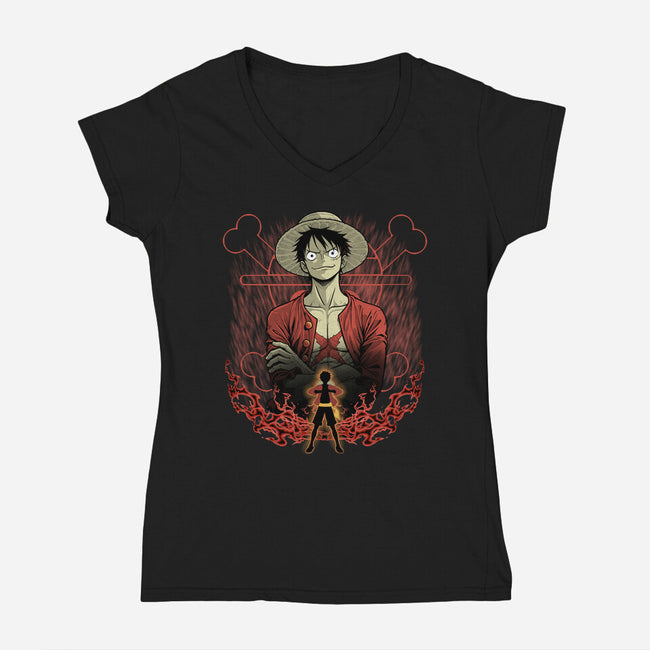 Straw Hat Captain Shadowwork-Womens-V-Neck-Tee-Astrobot Invention