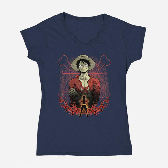 Straw Hat Captain Shadowwork-Womens-V-Neck-Tee-Astrobot Invention