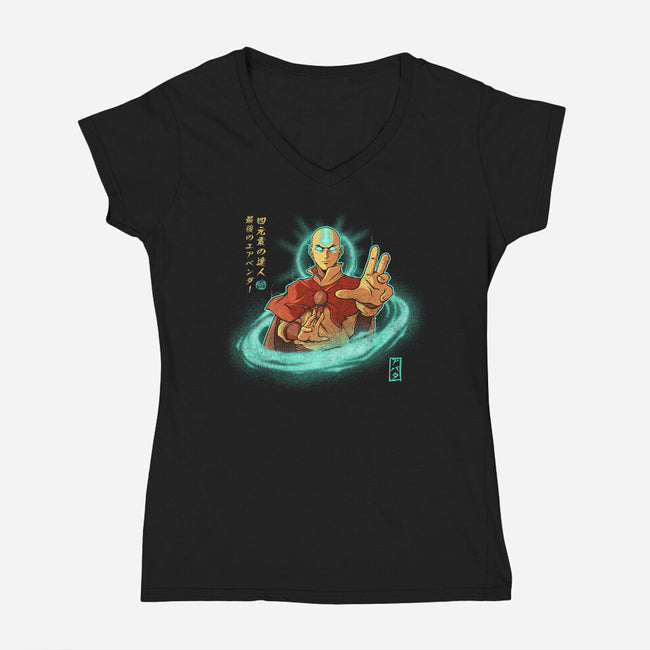 The Legendary Airbender-Womens-V-Neck-Tee-grevalra
