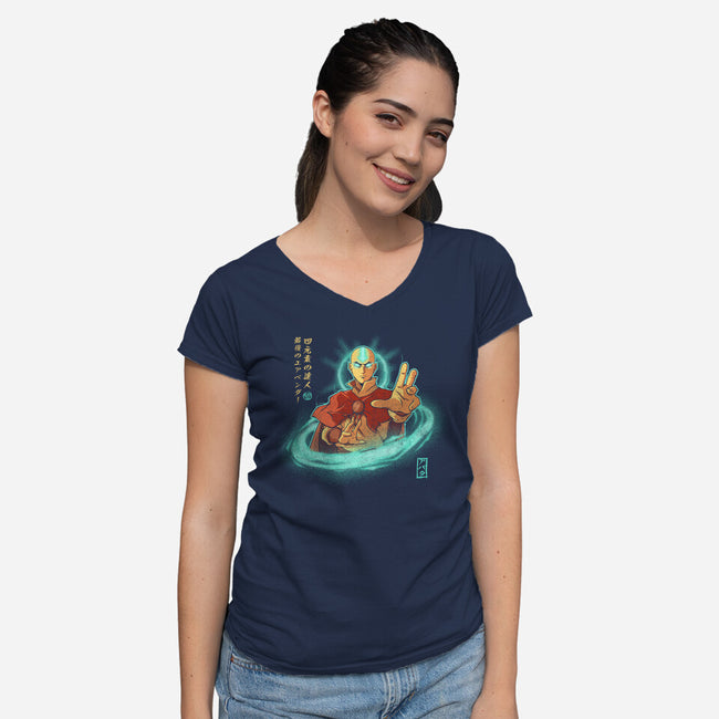 The Legendary Airbender-Womens-V-Neck-Tee-grevalra