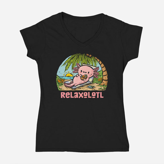 I Like To Relaxolotl-Womens-V-Neck-Tee-kg07