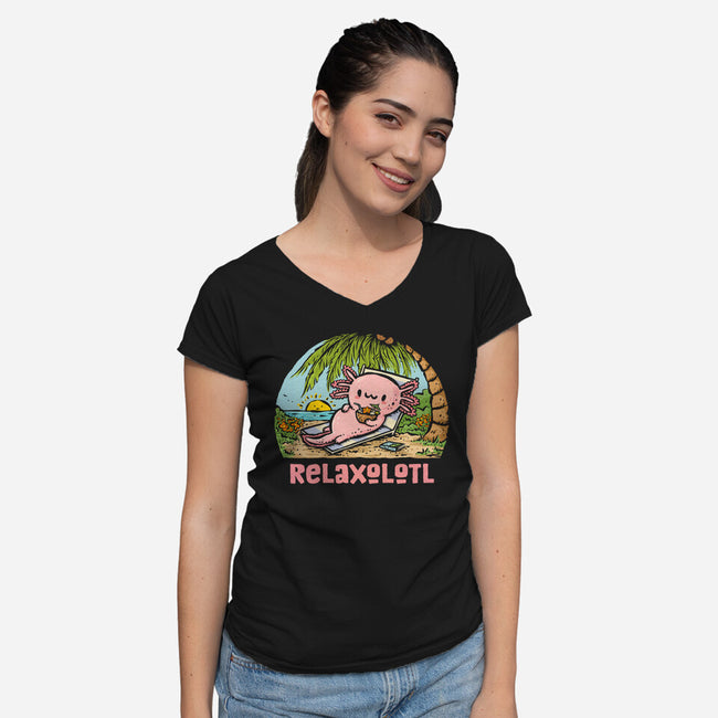 I Like To Relaxolotl-Womens-V-Neck-Tee-kg07