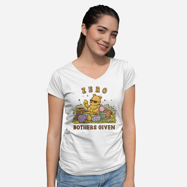 Zero Bothers Given-Womens-V-Neck-Tee-kg07