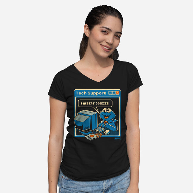 Tech Support I Accept Cookies-Womens-V-Neck-Tee-worlddominationforcats