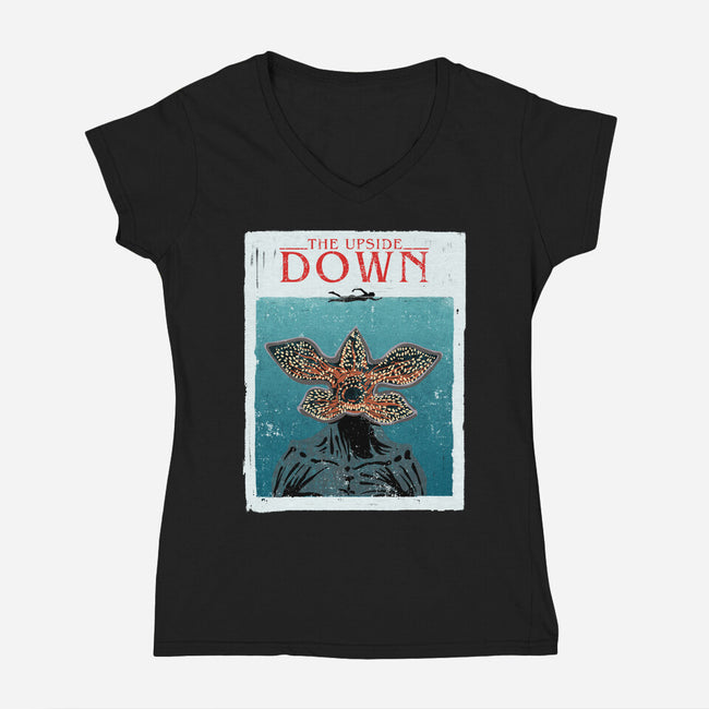 Up Side Jaws-Womens-V-Neck-Tee-sebasebi