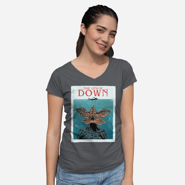 Up Side Jaws-Womens-V-Neck-Tee-sebasebi