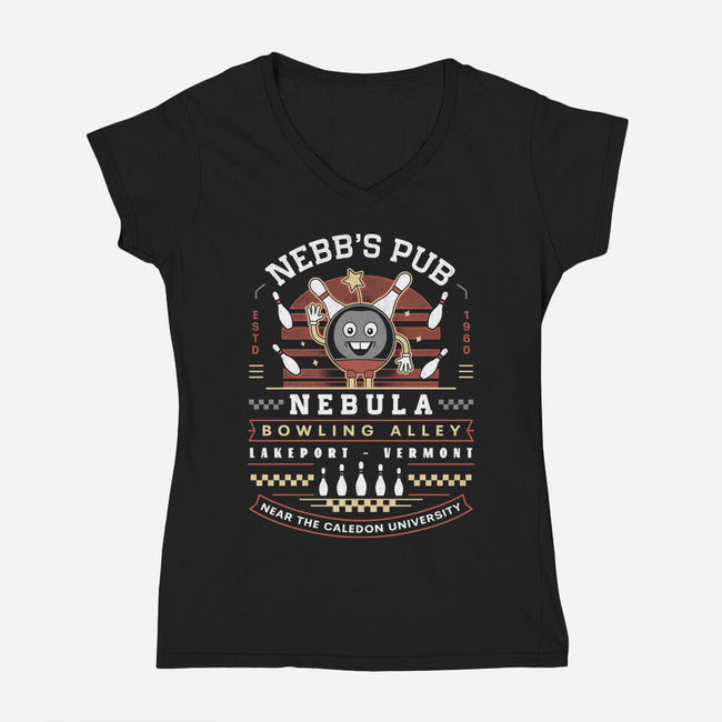 Nebb Bowling Mascot Emblem-Womens-V-Neck-Tee-LAGELANTEE