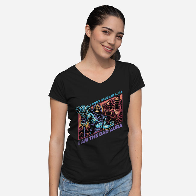Bad Aura-Womens-V-Neck-Tee-glitchygorilla