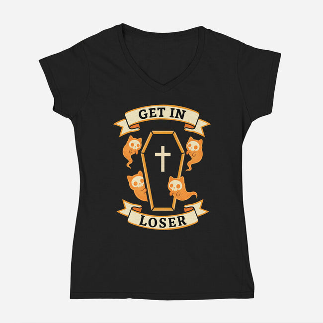 Get In Loser Ghost Cats-Womens-V-Neck-Tee-MaxoArt