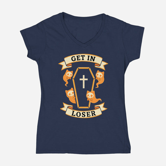Get In Loser Ghost Cats-Womens-V-Neck-Tee-MaxoArt