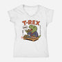 T-Rex Breakfast-Womens-V-Neck-Tee-fanfabio