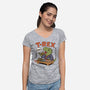 T-Rex Breakfast-Womens-V-Neck-Tee-fanfabio