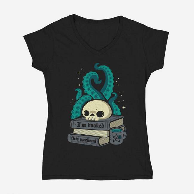 Lovecraftian Books Lover-Womens-V-Neck-Tee-xMorfina