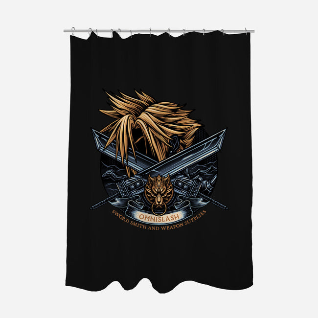 Emblem Of The Omnislash-None-Polyester-Shower Curtain-glitchygorilla