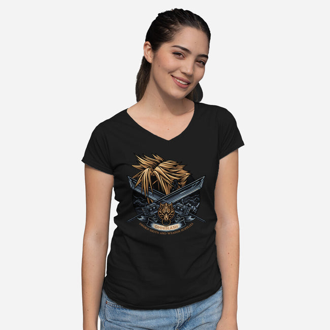 Emblem Of The Omnislash-Womens-V-Neck-Tee-glitchygorilla