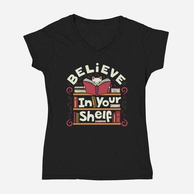 Believe In Your Shelf Cat-Womens-V-Neck-Tee-tobefonseca