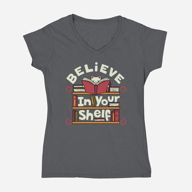 Believe In Your Shelf Cat-Womens-V-Neck-Tee-tobefonseca