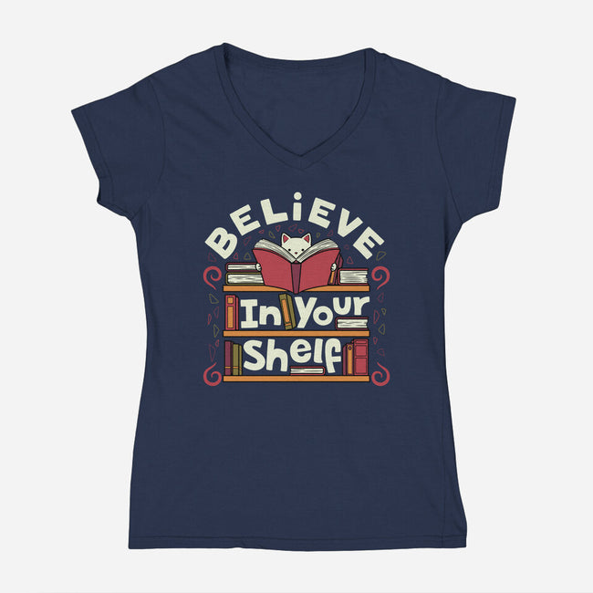 Believe In Your Shelf Cat-Womens-V-Neck-Tee-tobefonseca