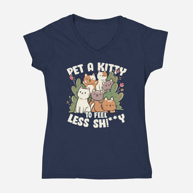 Pet A Kitty-Womens-V-Neck-Tee-tobefonseca