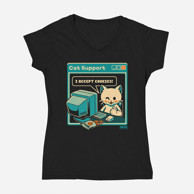 Tech Support I Accept Cookies Cat-Womens-V-Neck-Tee-worlddominationforcats