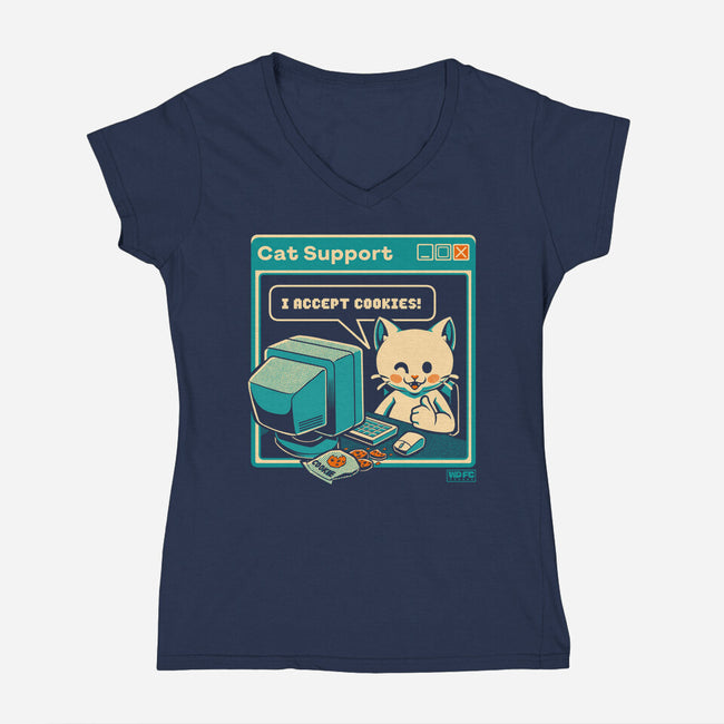 Tech Support I Accept Cookies Cat-Womens-V-Neck-Tee-worlddominationforcats