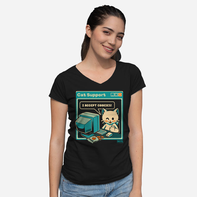 Tech Support I Accept Cookies Cat-Womens-V-Neck-Tee-worlddominationforcats