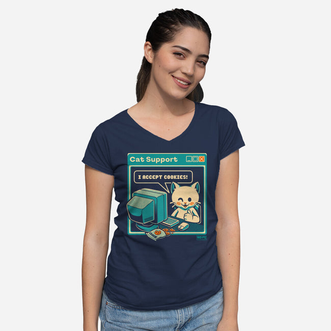 Tech Support I Accept Cookies Cat-Womens-V-Neck-Tee-worlddominationforcats