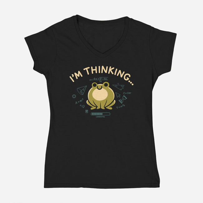I'm Thinking Frog-Womens-V-Neck-Tee-worlddominationforcats