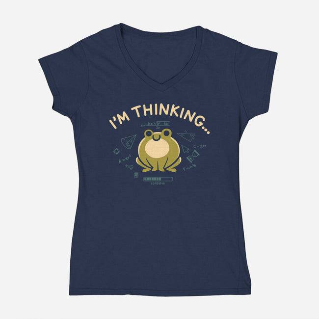 I'm Thinking Frog-Womens-V-Neck-Tee-worlddominationforcats