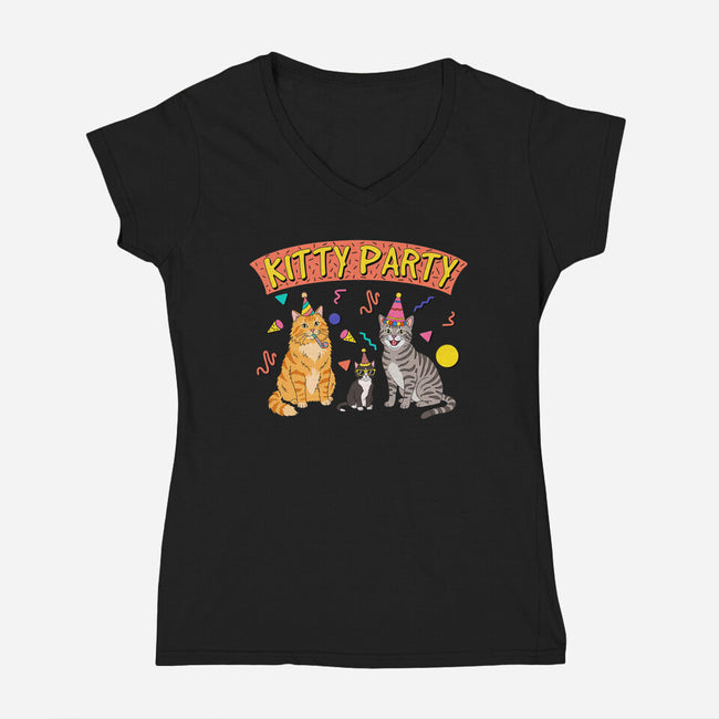 Kitty Party 90s-Womens-V-Neck-Tee-milasneeze