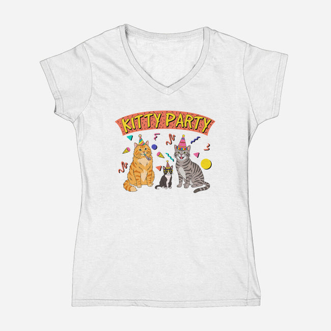 Kitty Party 90s-Womens-V-Neck-Tee-milasneeze