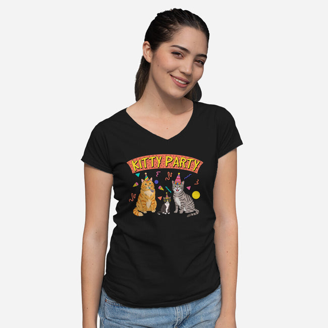 Kitty Party 90s-Womens-V-Neck-Tee-milasneeze