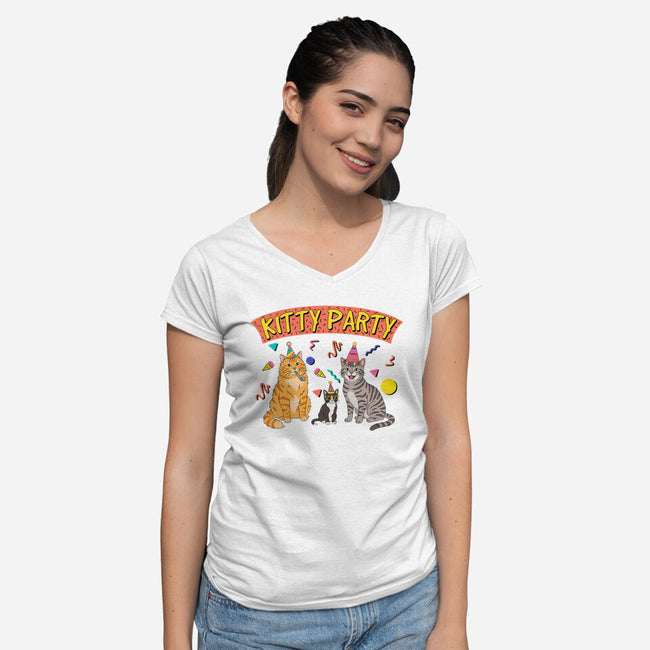 Kitty Party 90s-Womens-V-Neck-Tee-milasneeze