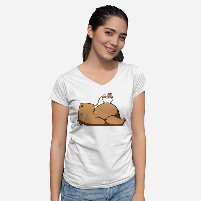 Capy Ramen-Womens-V-Neck-Tee-sebasebi