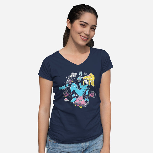 Space Mama-Womens-V-Neck-Tee-naomori