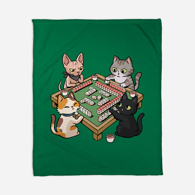 Cat Mahjong-None-Fleece-Blanket-GoshWow