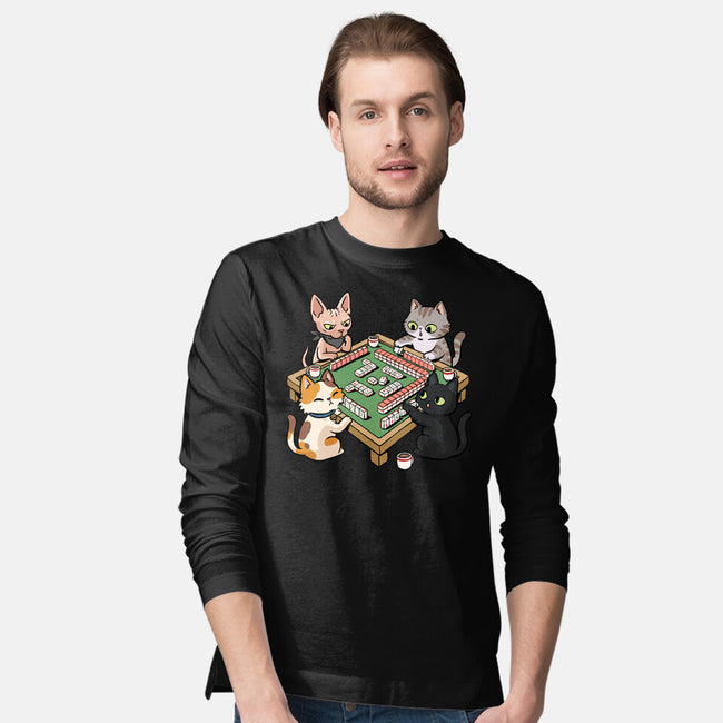 Cat Mahjong-Mens-Long Sleeved-Tee-GoshWow