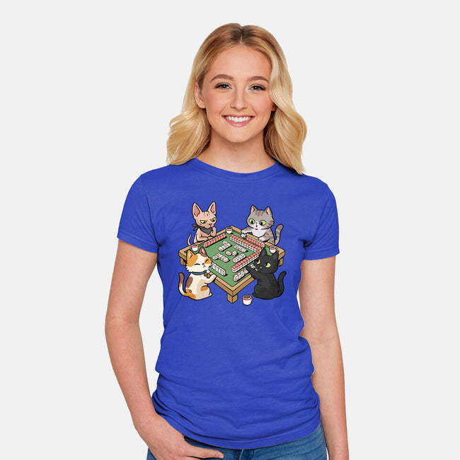 Cat Mahjong-Womens-Fitted-Tee-GoshWow