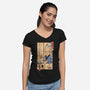 Tea Cat Meowster-Womens-V-Neck-Tee-vp021
