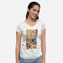 Tea Cat Meowster-Womens-V-Neck-Tee-vp021