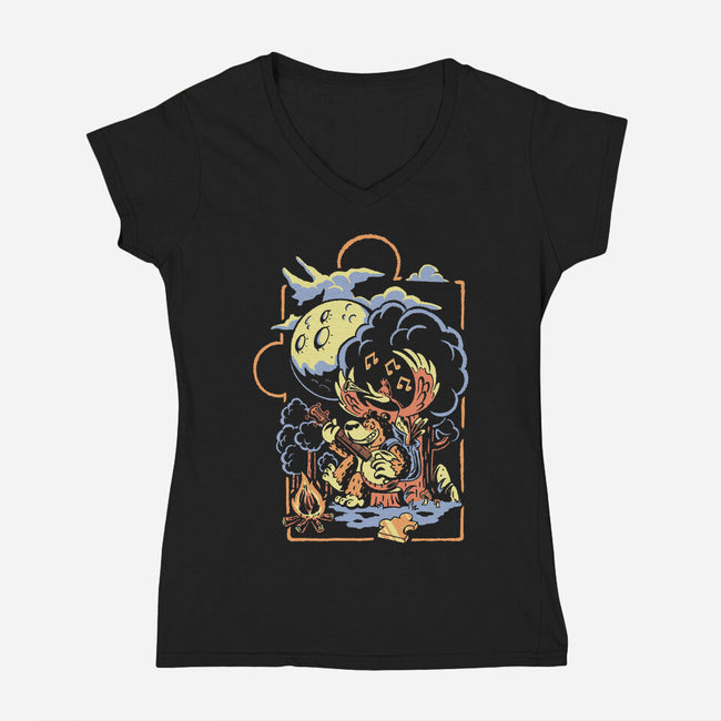 Bluegrassin With The Bear-Womens-V-Neck-Tee-Henrique Torres