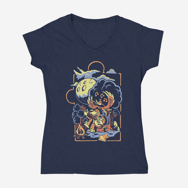 Bluegrassin With The Bear-Womens-V-Neck-Tee-Henrique Torres