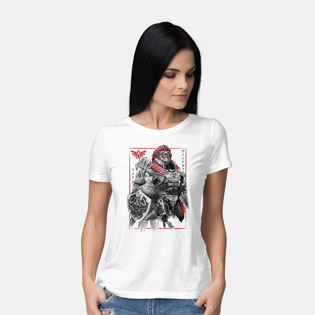 The Hero And The Evil King-Womens-Basic-Tee-DrMonekers