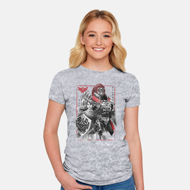 The Hero And The Evil King-Womens-Fitted-Tee-DrMonekers