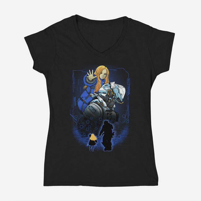 Lunar Survivor Shadowwork-Womens-V-Neck-Tee-Astrobot Invention
