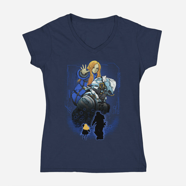 Lunar Survivor Shadowwork-Womens-V-Neck-Tee-Astrobot Invention