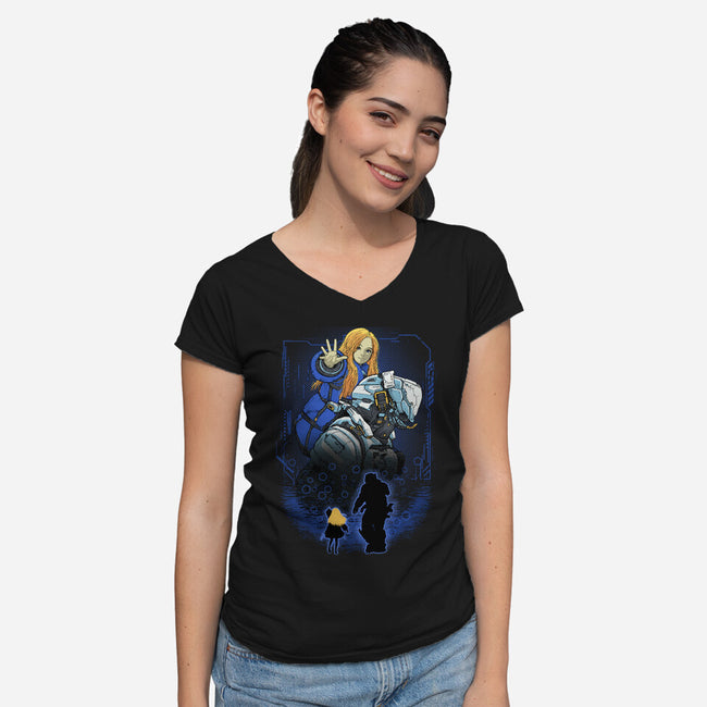 Lunar Survivor Shadowwork-Womens-V-Neck-Tee-Astrobot Invention
